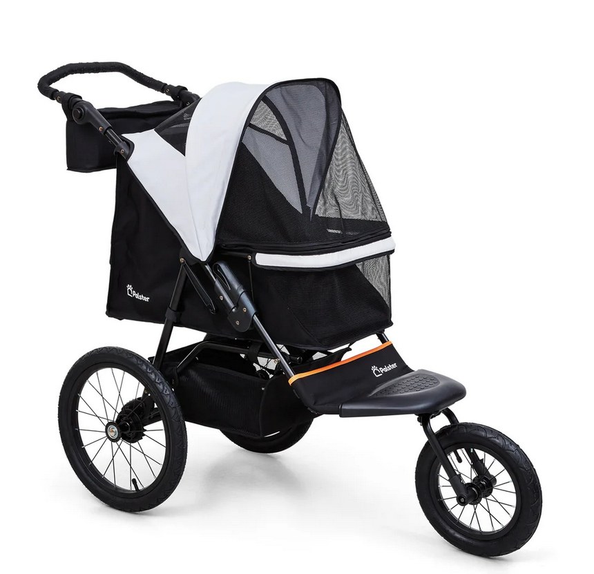Palster Explorer All-Terrain Pet Stroller – Durable Dog & Cat Pram with Rain Cover (Black & Mist Silver)