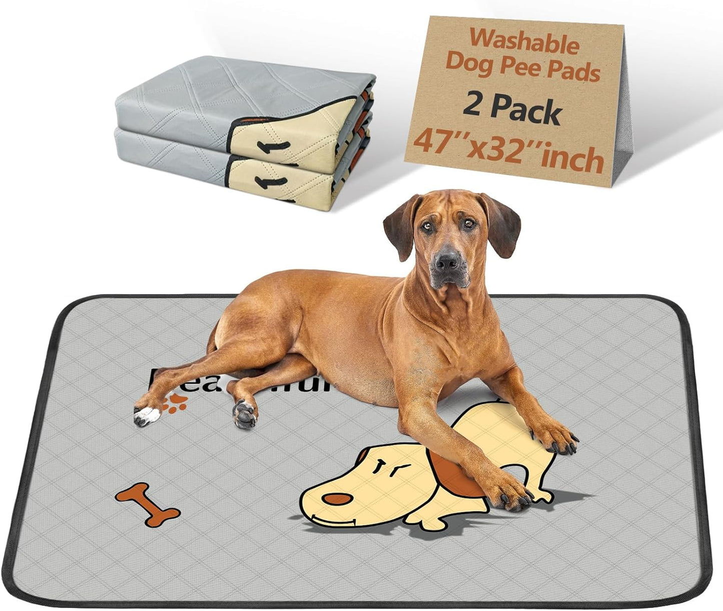Washable Dog Pee Pads 4-Pack (47x32in) – Leak-Proof, Non-Slip Puppy Training Mats for Crates & Home (Grey)