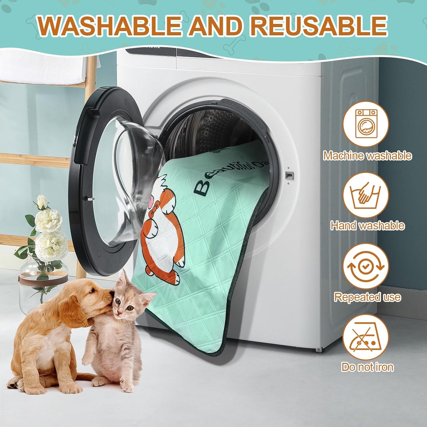 4-Pack Washable Dog Pee Pads (35x22in) – Reusable, Leak-Resistant Puppy Training Mats with Non-Slip Base (Blue)