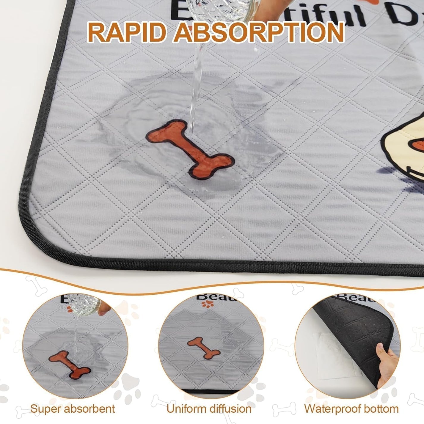 Washable Dog Pee Pads 4-Pack (47x32in) – Leak-Proof, Non-Slip Puppy Training Mats for Crates & Home (Grey)