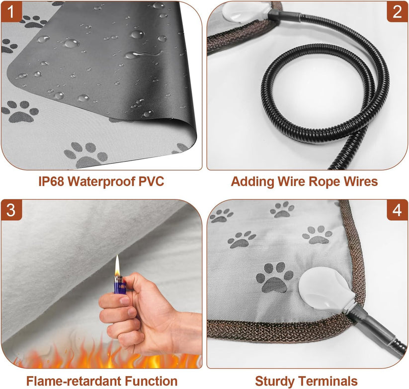 Waterproof Dog Heating Pad (28x18in) – Smart Thermostat & Paw Print Design for Puppies, Whelping & Older Dogs