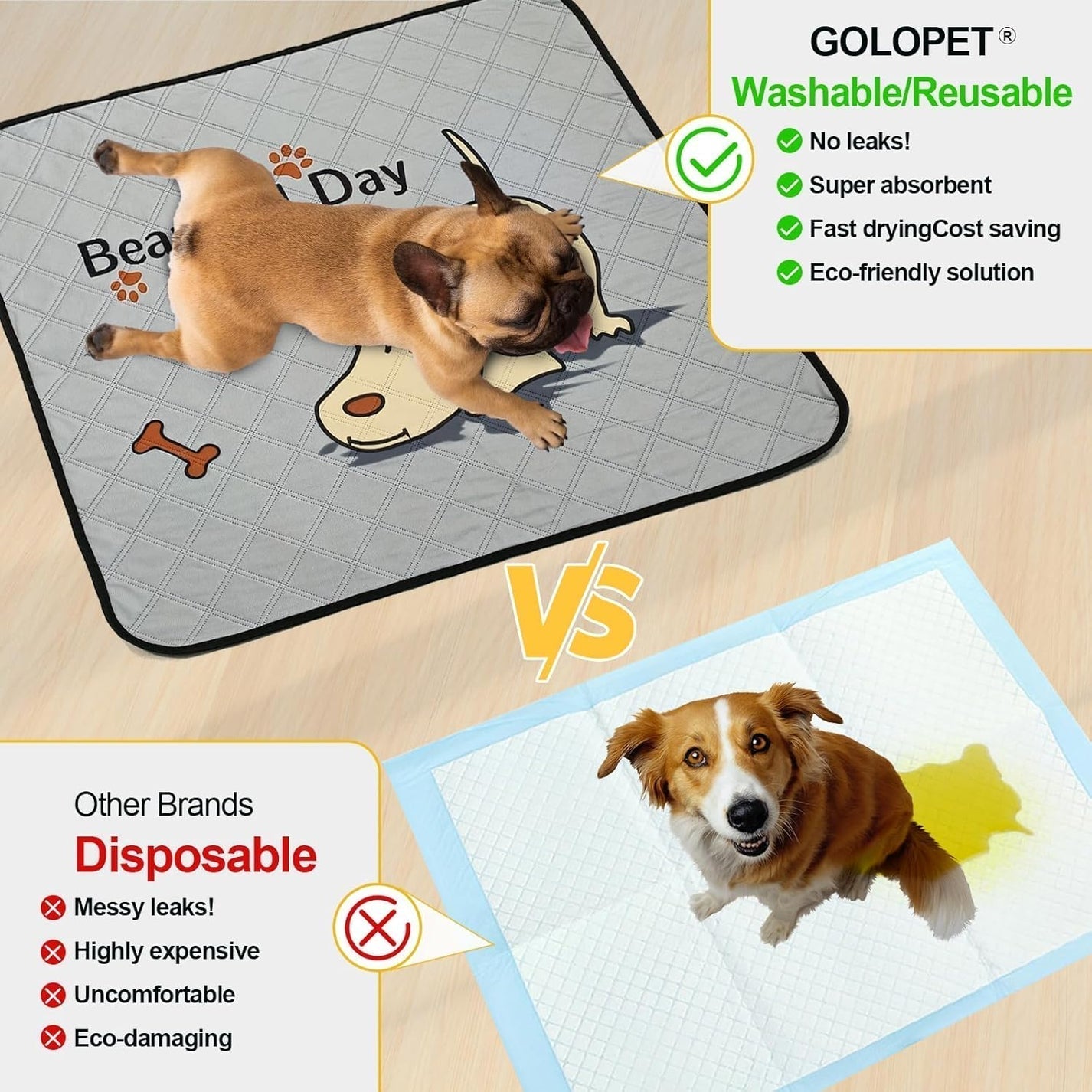Washable Dog Pee Pads 4-Pack (47x32in) – Leak-Proof, Non-Slip Puppy Training Mats for Crates & Home (Grey)