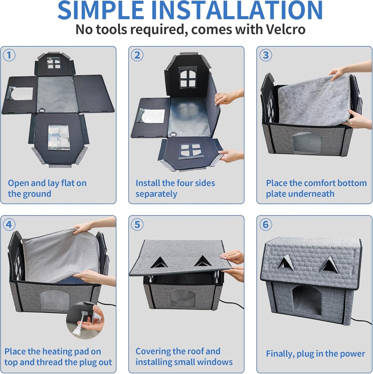 Heated Cat House with Smart Thermostat – Foldable Waterproof Pet Shelter & Heating Pad for Indoor & Outdoor Use