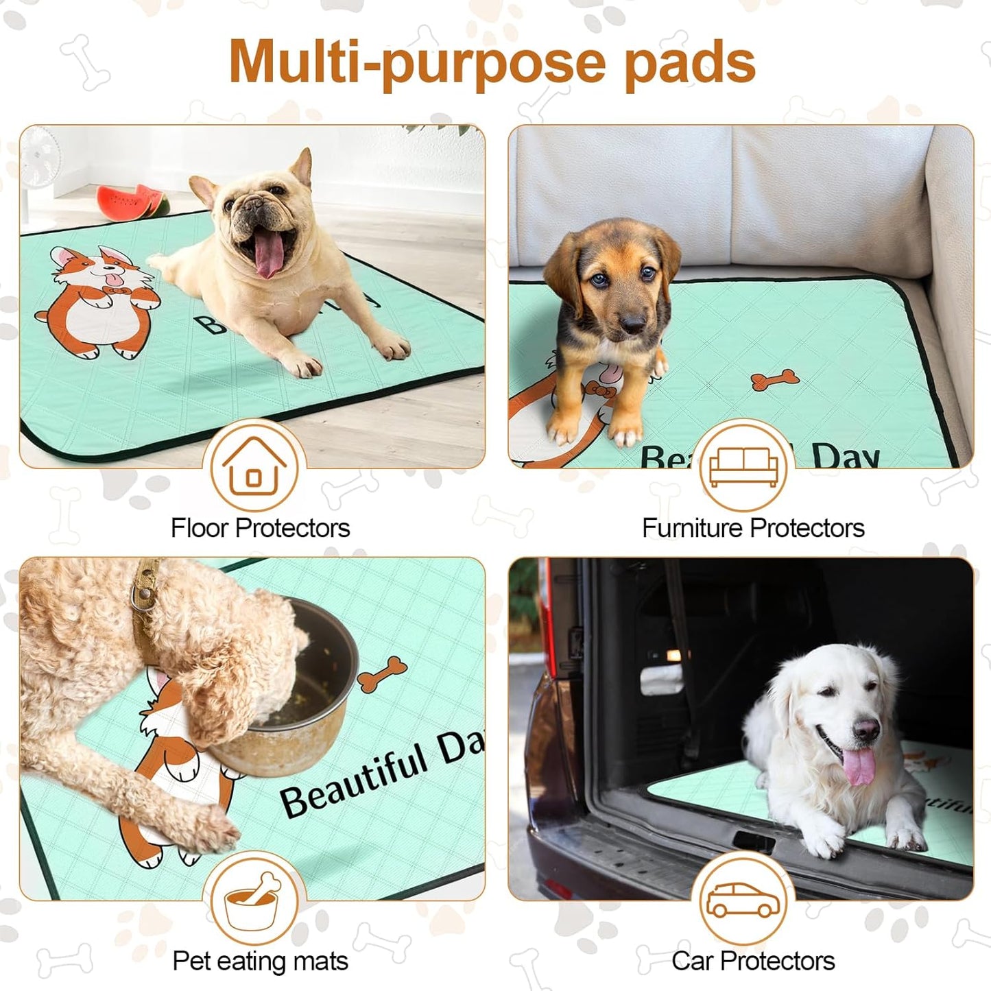 4-Pack Washable Dog Pee Pads (35x22in) – Reusable, Leak-Resistant Puppy Training Mats with Non-Slip Base (Blue)