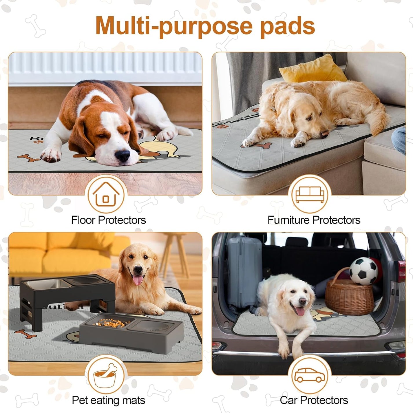Washable Dog Pee Pads 4-Pack (47x32in) – Leak-Proof, Non-Slip Puppy Training Mats for Crates & Home (Grey)