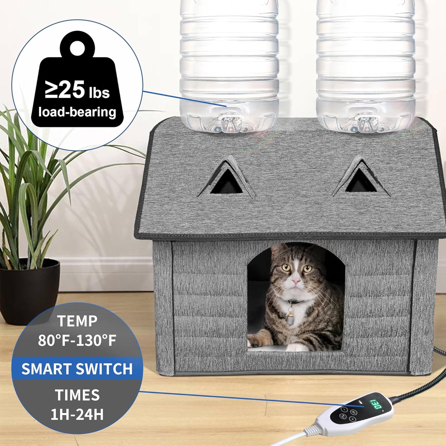 Heated Cat House with Smart Thermostat – Foldable Waterproof Pet Shelter & Heating Pad for Indoor & Outdoor Use