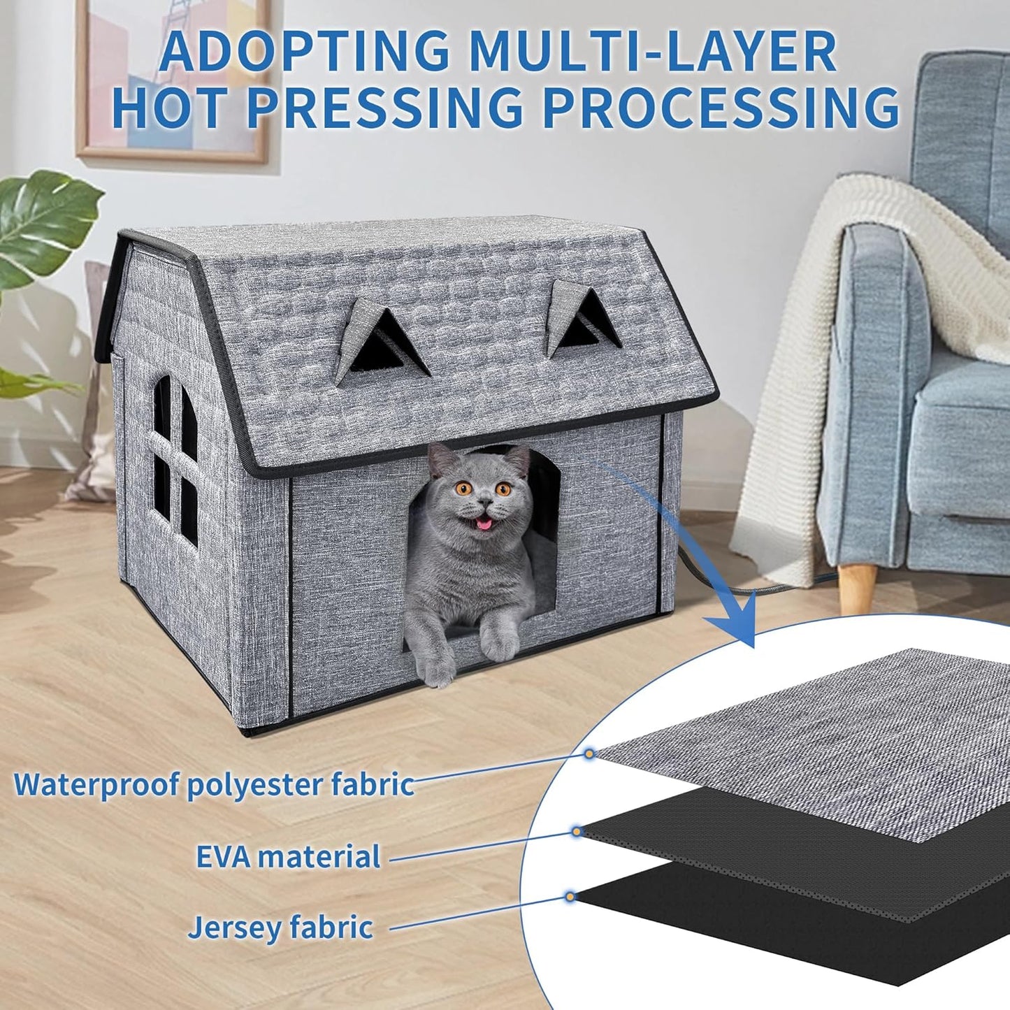Heated Cat House with Smart Thermostat – Foldable Waterproof Pet Shelter & Heating Pad for Indoor & Outdoor Use