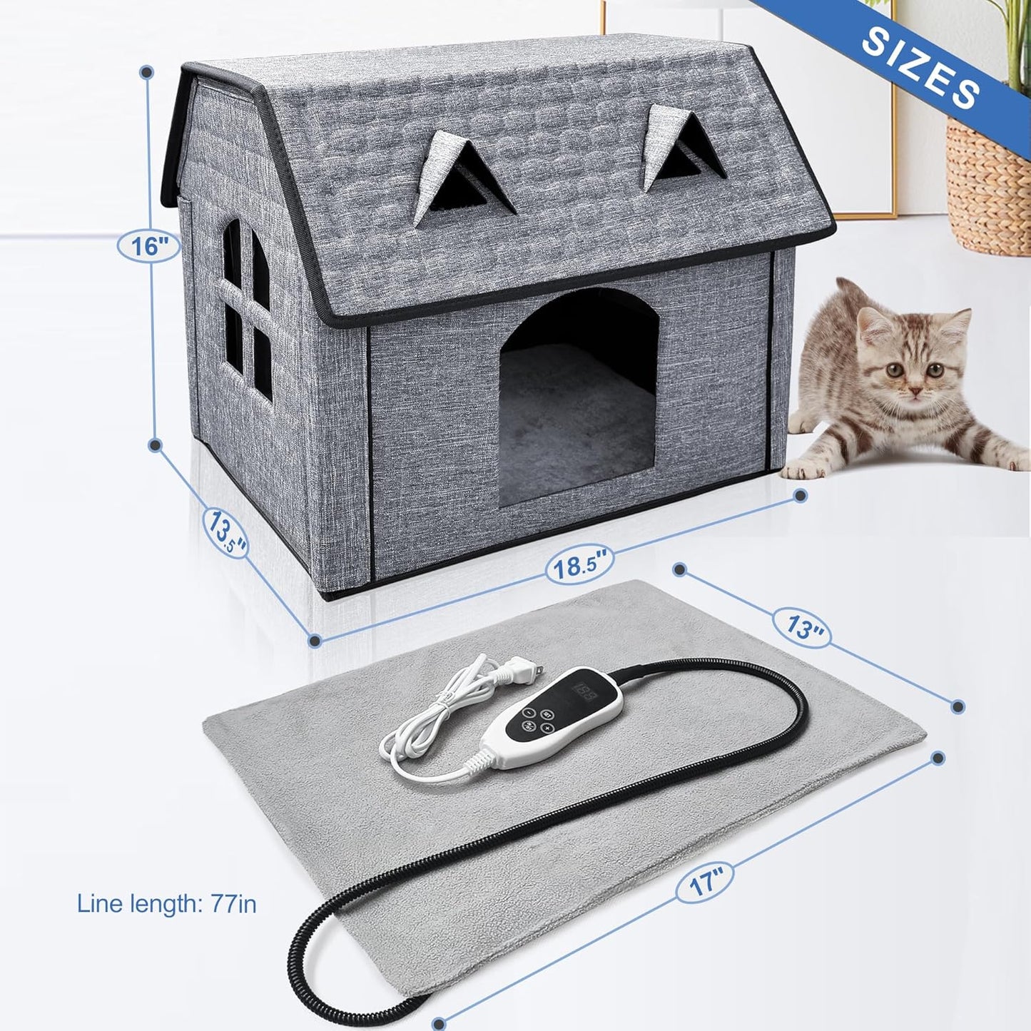 Heated Cat House with Smart Thermostat – Foldable Waterproof Pet Shelter & Heating Pad for Indoor & Outdoor Use