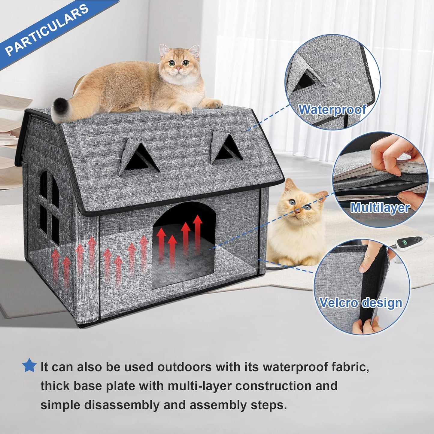 Heated Cat House with Smart Thermostat – Foldable Waterproof Pet Shelter & Heating Pad for Indoor & Outdoor Use