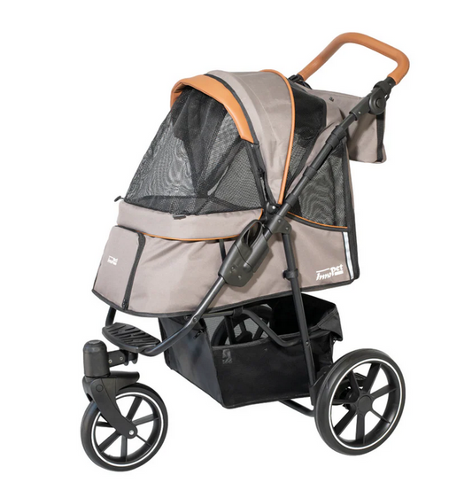 Innopet Premium Cozy Dog Stroller – Luxury Pet Pram with Free Rain Cover (Beige)