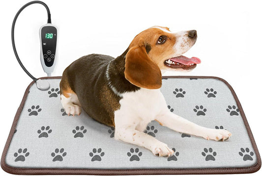 Waterproof Dog Heating Pad (28x18in) – Smart Thermostat & Paw Print Design for Puppies, Whelping & Older Dogs