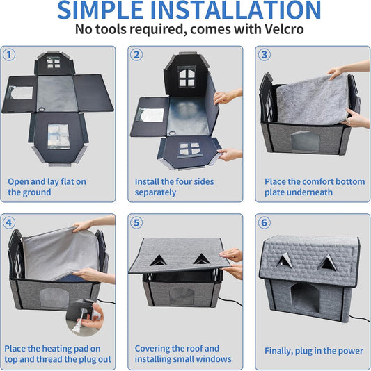 Heated Cat House with Smart Thermostat – Foldable Waterproof Pet Shelter & Heating Pad for Indoor & Outdoor Use